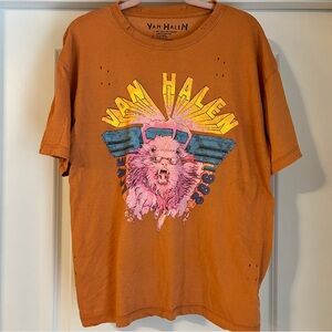 Van Halen Men’s S T-Shirt Orange with Holes. 1982 Band Tee